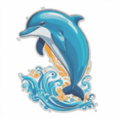 Blauwe Dolfijn Springt Over Oceaangolven Sticker (Voorkant)