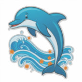 Blauwe Dolfijn Springt Over Oceaangolven Sticker (Voorkant)