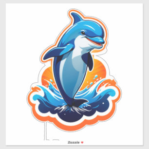 Blauwe Dolfijn Springt Over Oceaangolven Sticker