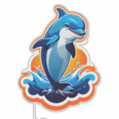 Blauwe Dolfijn Springt Over Oceaangolven Sticker (Voorkant)
