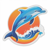 Blauwe Dolfijn Springt Over Oceaangolven Sticker (Voorkant)