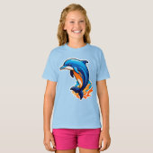 Blauwe Dolfijn Springt Over Oceaangolven T-shirt (Voorkant volledig)