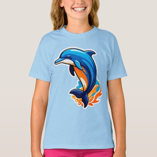 Blauwe Dolfijn Springt Over Oceaangolven T-shirt (Voorkant)