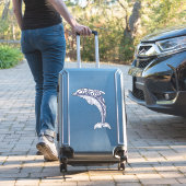 Blauwe Dolfijn Tiki Stijl Patterned Sealife Sticker (Koffer Insitu)