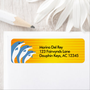 Blauwe dolfijnen dansen in de tropische zon etiket