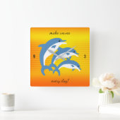 Blauwe dolfijnen dansen in de tropische zon vierkante klok (Huis)