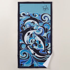 Blauwe Dolfijnen & Golven  Strandlaken