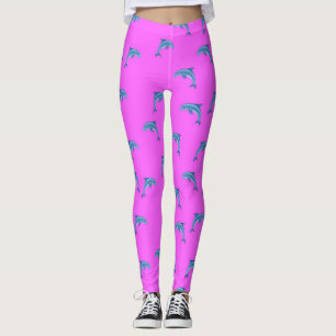 Blauwe dolfijnen op roze, dierlijke maag, cartoon leggings
