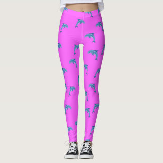 Blauwe dolfijnen op roze, dierlijke maag, cartoon leggings