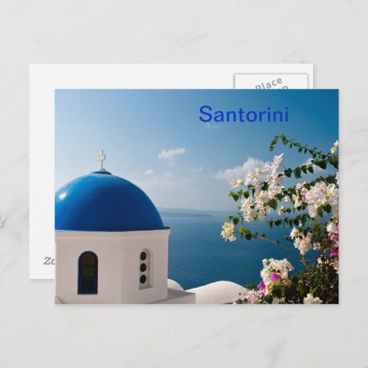 Blauwe dome in Santorini Briefkaart (Voorkant / Achterkant)