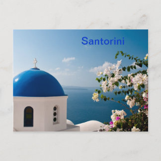 Blauwe dome in Santorini Briefkaart