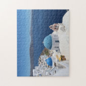 Blauwe dome kerk in Santorini Legpuzzel (Verticaal)