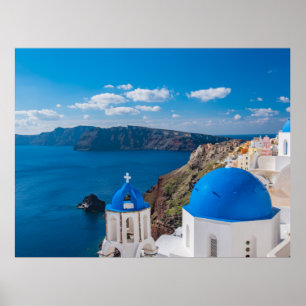 Blauwe Domes van Santorini Poster