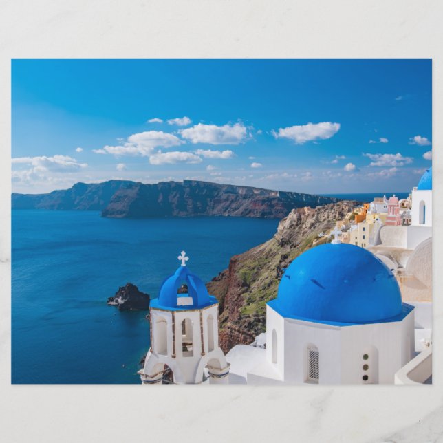 Blauwe domes van Santorini Scrapbook Paper (Voorkant)