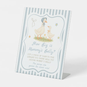 Blauwe Domme Gans Baby Shower Hoe Groot is Haar Bu Reclamebord Met Voetstuk