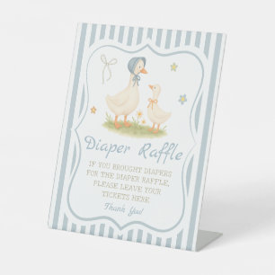 Blauwe Domme Gans Baby Shower Luier Raffle Reclamebord Met Voetstuk
