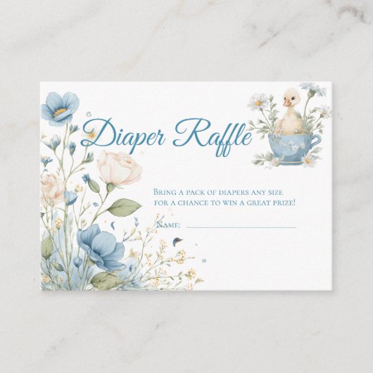 Blauwe Domme Gans Luier Raffle Ticket Informatiekaartje (Voorkant)