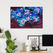 Blauwe dongbloesem poster (Thuiskantoor)