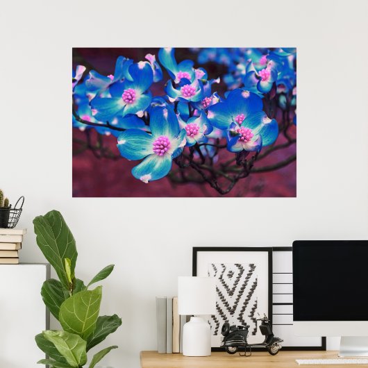 Blauwe dongbloesem poster (Thuiskantoor)