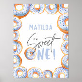 Blauwe donut 1e verjaardagsfeestje welkomstbord poster (Voorkant)