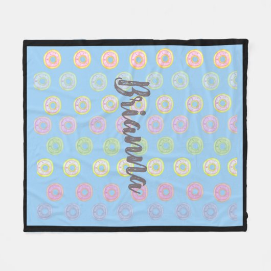 Blauwe donut Aangepaste naam Medium Fleece Blanket (Voorkant (Horizontaal))