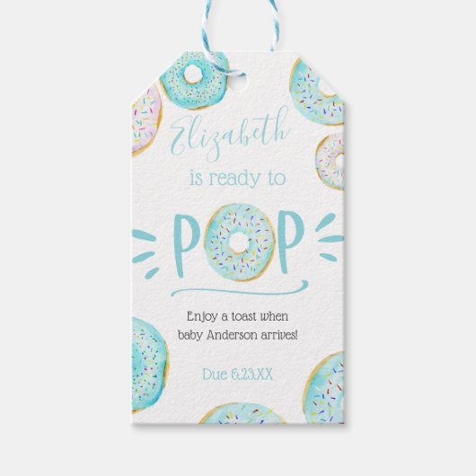 Blauwe Donut Baby Pop het als ze Poppen Cadeaulabel (Voorkant)