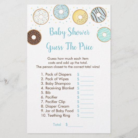 Blauwe Donut raadt het prijsspel Baby shower (Voorkant)