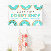 Blauwe Donut Shop Birthday Party Spandoek (Insitu)