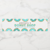 Blauwe Donut Shop Birthday Party Waterfles Etiket (Enkel label)