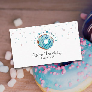 Blauwe Donut Strooidecor Waterverf Bakkerij Banket Visitekaartje