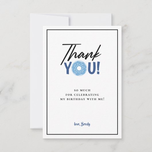 Blauwe donut thema party dank u kaart (Voorkant)