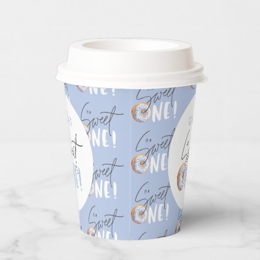blauwe Donut zoet een 1e verjaardag feestkleding Papieren Bekers (Rechts)