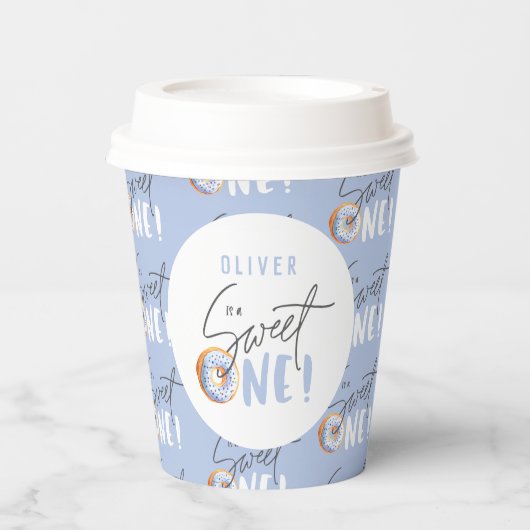 blauwe Donut zoet een 1e verjaardag feestkleding Papieren Bekers (Voorkant)