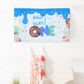 blauwe Donut zoet een 1e verjaardag Spandoek (Insitu)