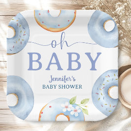 Blauwe Donuts Baby Shower Brunch  Papieren Bordje