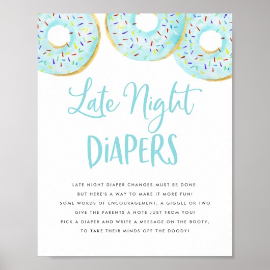 Blauwe Donuts Baby Shower Late Night Luierspel Poster (Voorkant)