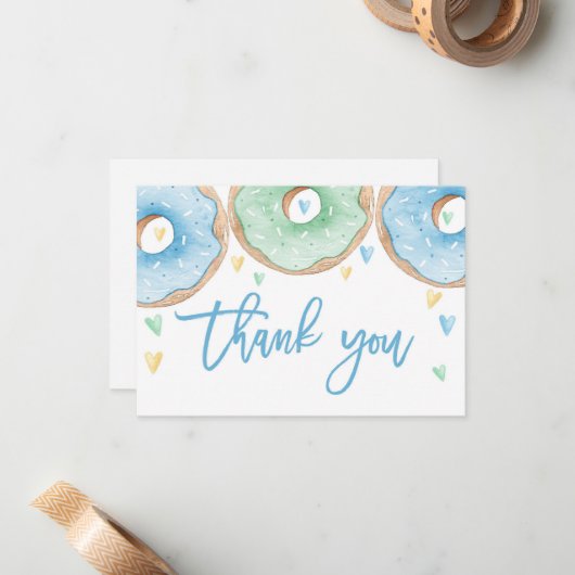 Blauwe donuts bedankt notitiekaartje (Voorkant / Achterkant in situ)