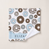 Blauwe Donuts, Bruine Donuts, Strooien, Jouw naam Bad Handdoek (Wasdoekje)