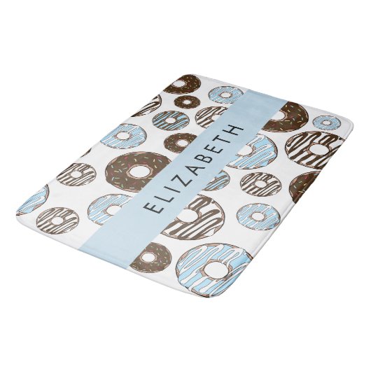 Blauwe Donuts, Bruine Donuts, Strooien, Jouw naam Badmat (Gekanteld)