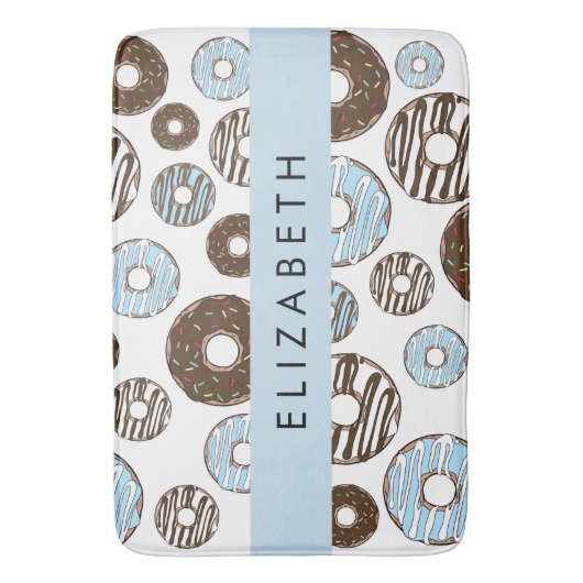 Blauwe Donuts, Bruine Donuts, Strooien, Jouw naam Badmat (Voorkant Verticaal)