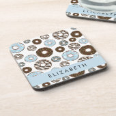 Blauwe Donuts, Bruine Donuts, Strooien, Jouw naam Bier Onderzetter (Linkerzijde)