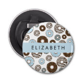 Blauwe Donuts, Bruine Donuts, Strooien, Jouw naam Button Flesopener (Voorkant)