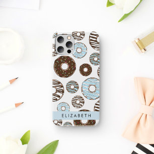 Blauwe Donuts, Bruine Donuts, Strooien, Jouw naam Case-Mate iPhone Case
