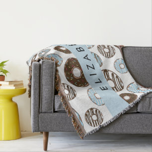 Blauwe Donuts, Bruine Donuts, Strooien, Jouw naam Deken