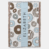 Blauwe Donuts, Bruine Donuts, Strooien, Jouw naam Deken (Voorkant Verticaal)