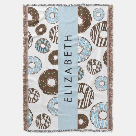 Blauwe Donuts, Bruine Donuts, Strooien, Jouw naam Deken (Voorkant Verticaal)