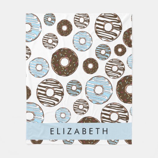 Blauwe Donuts, Bruine Donuts, Strooien, Jouw naam Fleece Deken (Voorkant)