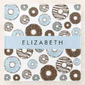 Blauwe Donuts, Bruine Donuts, Strooien, Jouw naam Glazen Onderzetter (Voorkant)