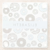 Blauwe Donuts, Bruine Donuts, Strooien, Jouw naam Glazen Onderzetter (Achterkant)