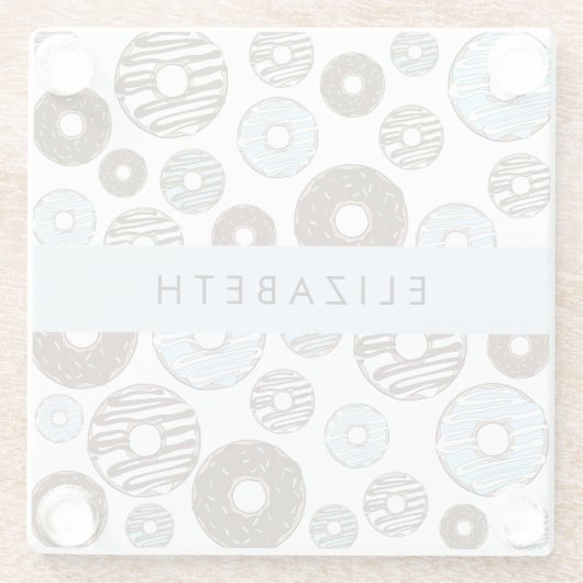 Blauwe Donuts, Bruine Donuts, Strooien, Jouw naam Glazen Onderzetter (Achterkant)